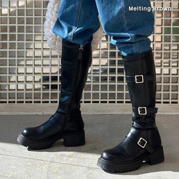 女性ベルテッドロングブーツミドルヒールブーツ MT21