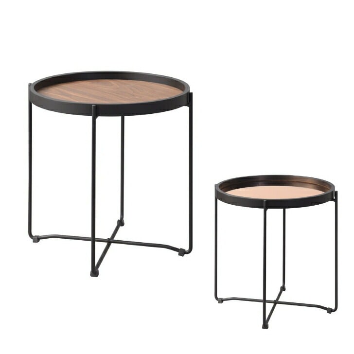 ラウンドトレーテーブルS サイドテーブル トレー ミラー天板 ミラー 壁掛け 折りたたみ可 天板取り外し可 丸型 Sサイズ ブラウン ゴールド CIR-501 高級感