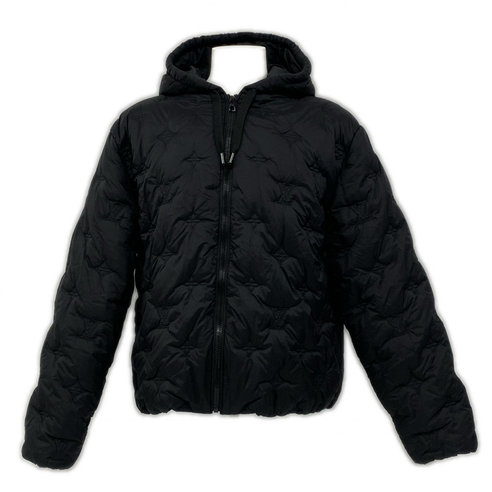 3日以内返品可 極美品 ナイロンジャケット モノグラム キルテッド フーデッドブルゾン M RM241Q DGD HQB44W ブラック ナイロン コットン メンズ