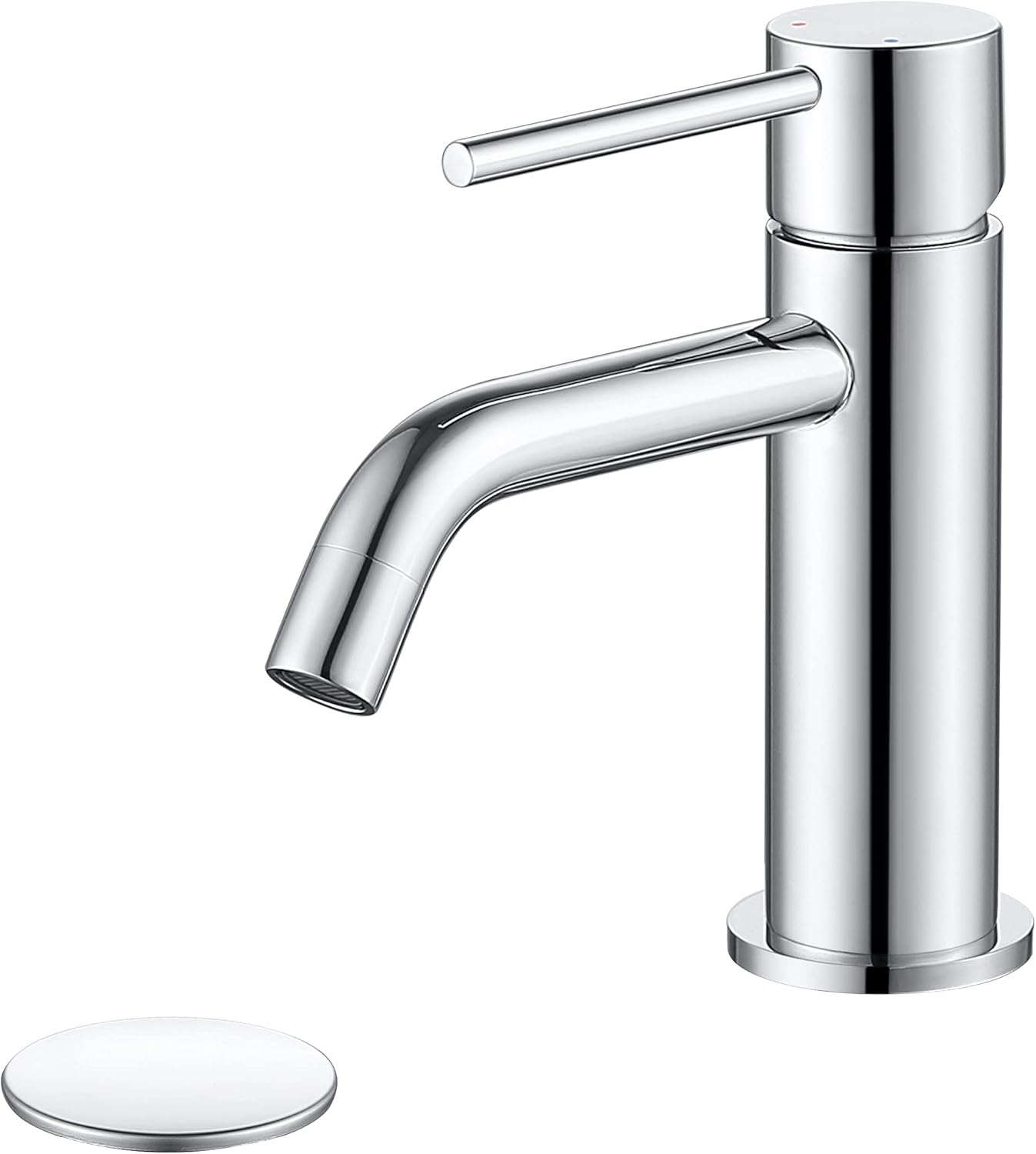 Chrome Bathroom Faucet Single Hole, Single Handle Water Faucet for Bathroom with Pop Up Drain Assemb