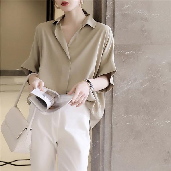 シャツ フレンチスリーブ 半袖 トップス ワイシャツ Yシャツ 半袖シャツ レディース 無地 通勤 抜け感 カジュアル 大きいサイズ 体型カバー サマー