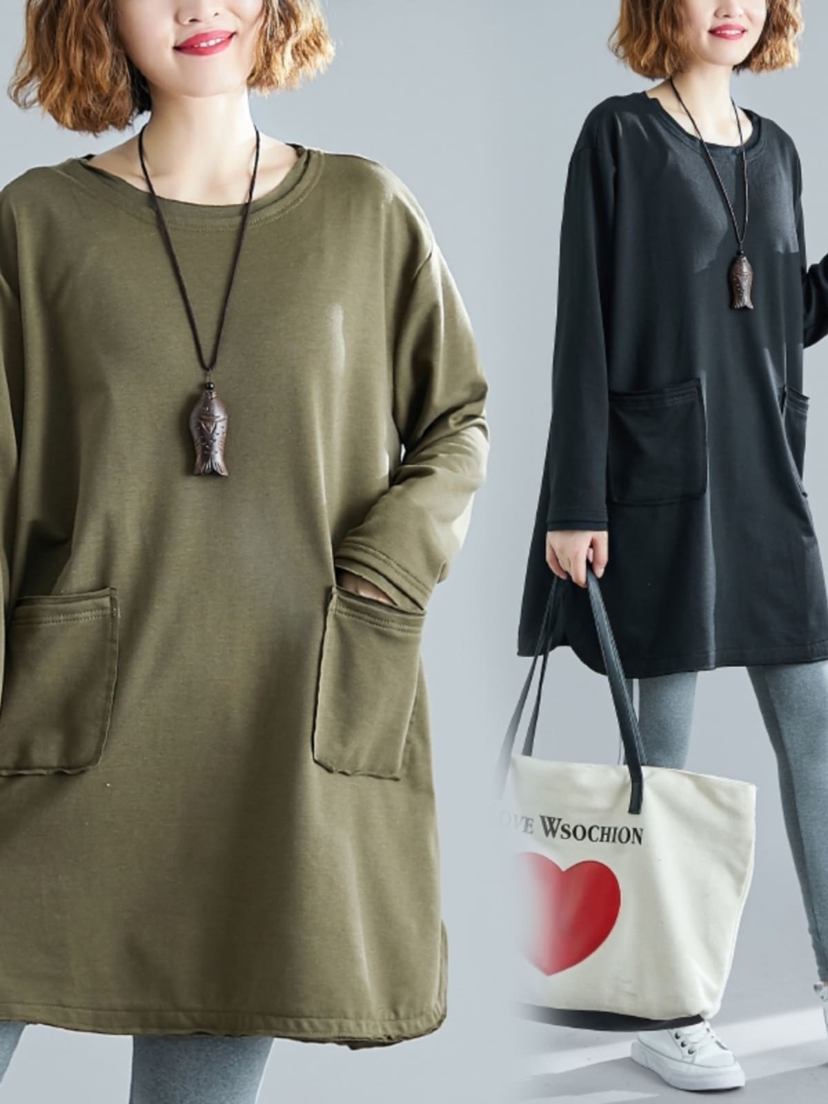 レディース トップス ワンピース カットソー 膝丈 膝下 ロング 長袖 ラウンドネック きれいめ シンプル カジュアル こなれ感 ラフ ガーリー ベーシック ナチュラル 無地 春 秋 冬 10代