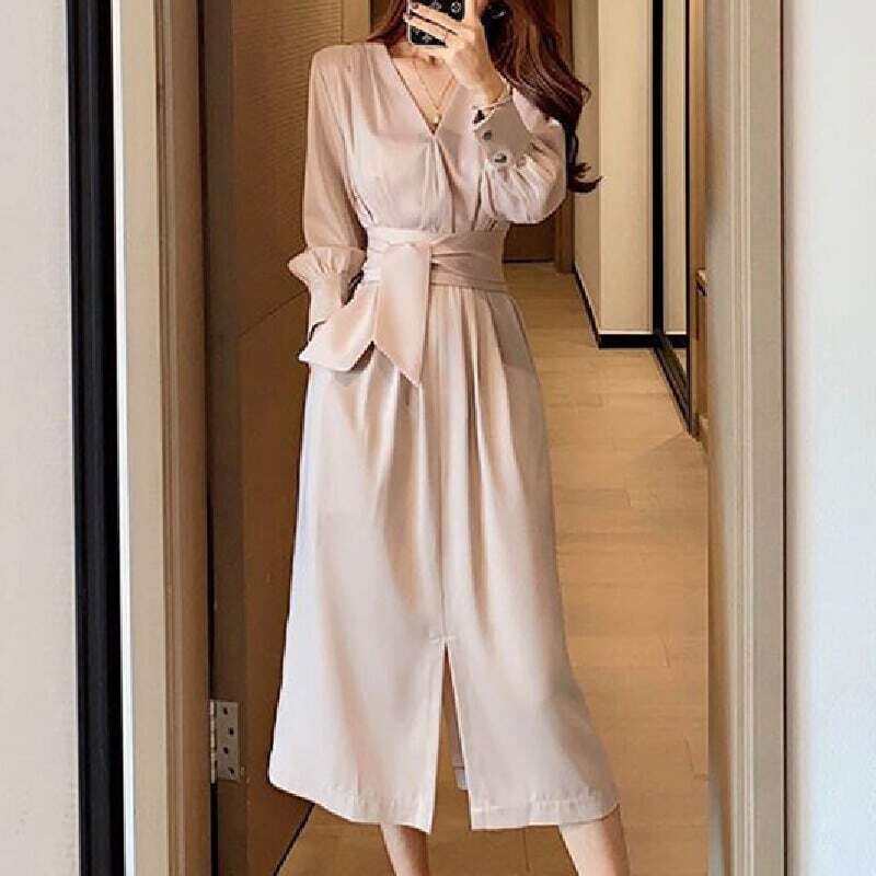 レディース ワンピース Vネック エレガント 無地 フォーマル シンプル スリット お呼ばれ 大人可愛い ママコーデ ママファッション 韓国系 オルチャン 人気 トレンド 新作 20代 30代 40代