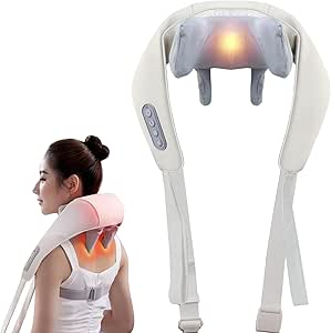 ネックケア 首・肩・腰・お尻・背中・太もも パワフル手揉み感覚 温熱ヒーター機能 大容量バッテリー コードレス USB充電式 強度調節 静音 軽量 洗える布カバー プレゼント ギフト