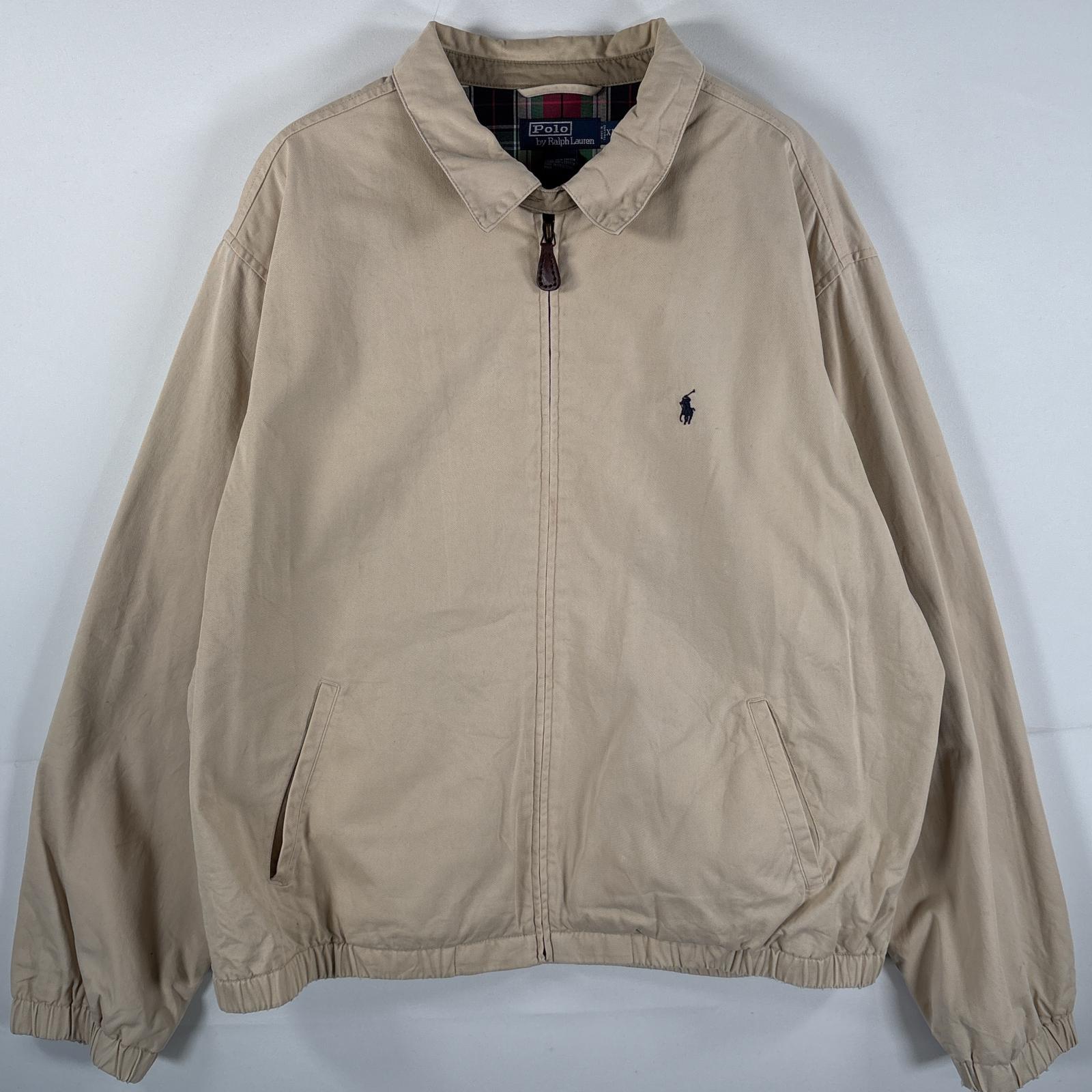 古着 90s/90年代 ポロバイラルフローレン Polo by Ralph Lauren スウィングトップジャケット ワンポイント刺繍 裏地チェック XL ベージュ メンズ