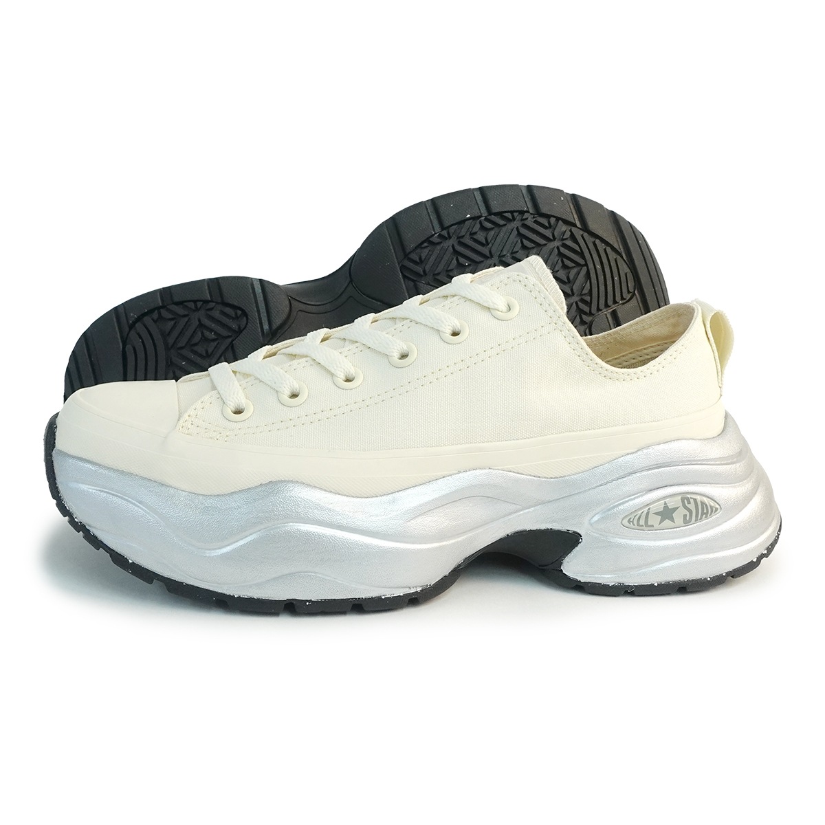 スニーカー メンズ レディース ローカット 厚底 オールスター (R) サージトレーナー MT OX エクリュ/メタリックシルバー ALL STAR