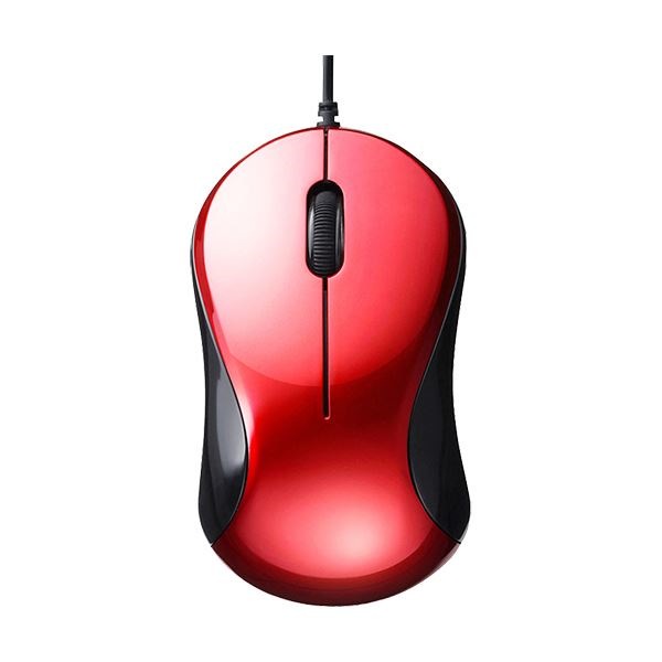 （まとめ）バッファロー 有線 BlueLED 静音3ボタンマウス レッド BSMBU100RD 1セット（5個）3セット