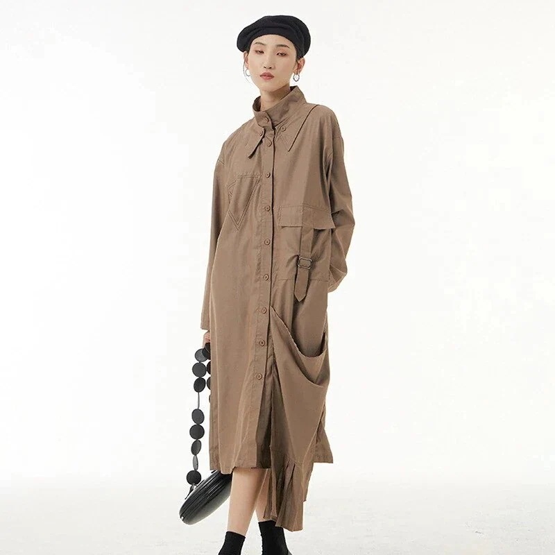 【急速出荷!】可愛いックシャツワンピース長袖カーディガン韓国ファッションレディース秋服ロング無地合わせやすい着痩せ効果美脚 母の日