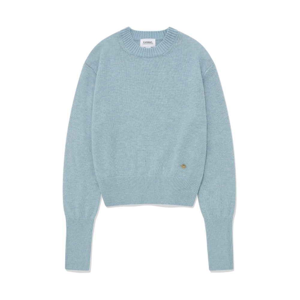 COVERNAT 女性用カシミヤブレンドラウンドニットスカイブルー
