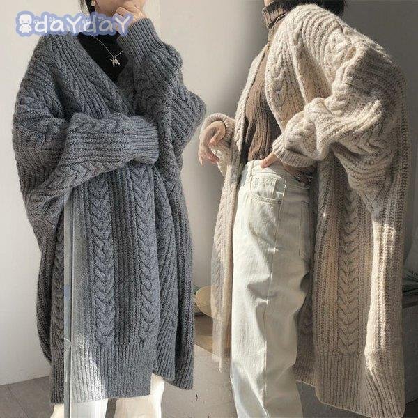 ニットカーディガン レディース コーディガン ロング丈ニットカーディガン 無地 長袖セーター 秋冬