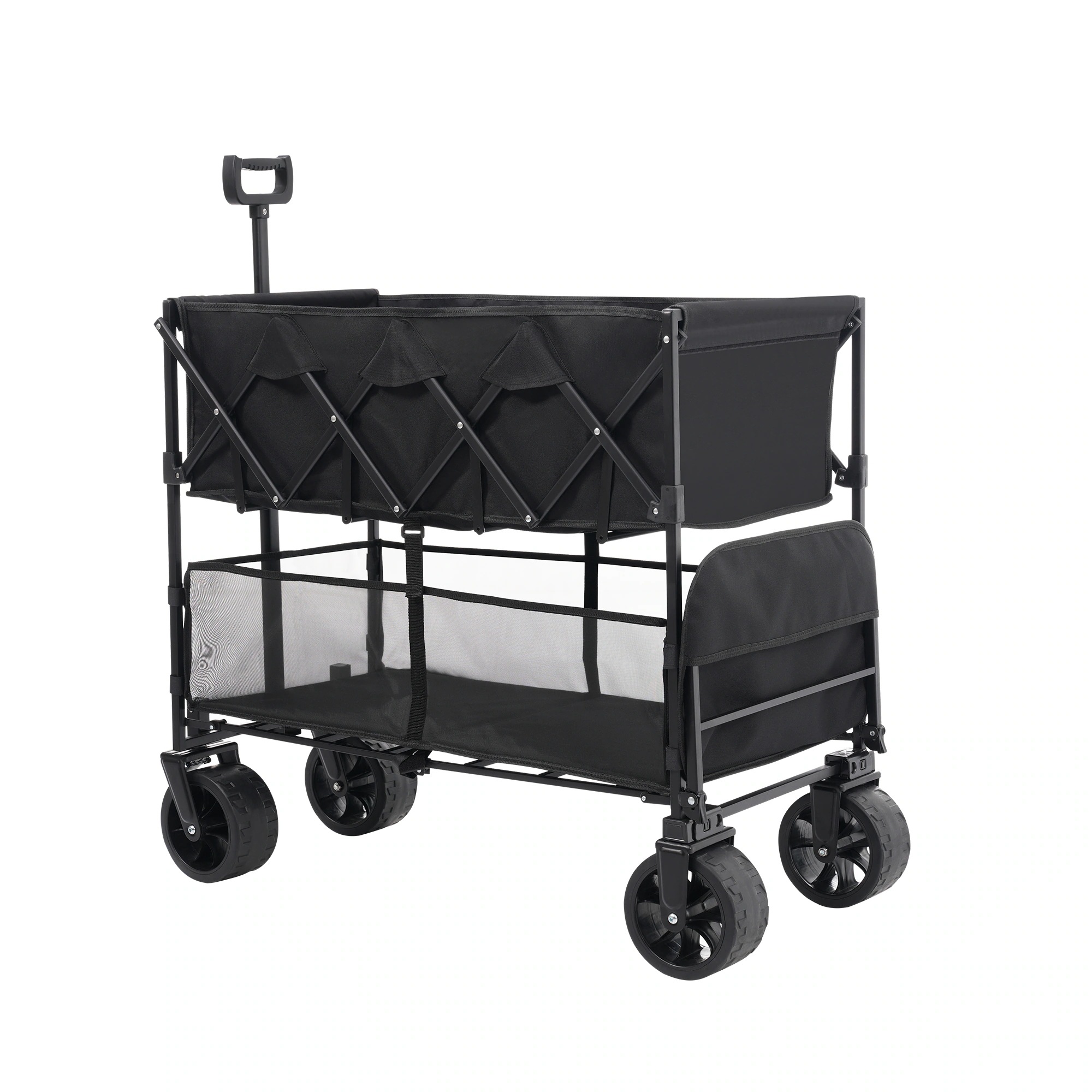 1930【ブラック】ダブルシェルフ上下2段 キャリーワゴン アウトドアワゴン 290L 後ろ開け 自立式 折りたたみ コンパクト 9,927円