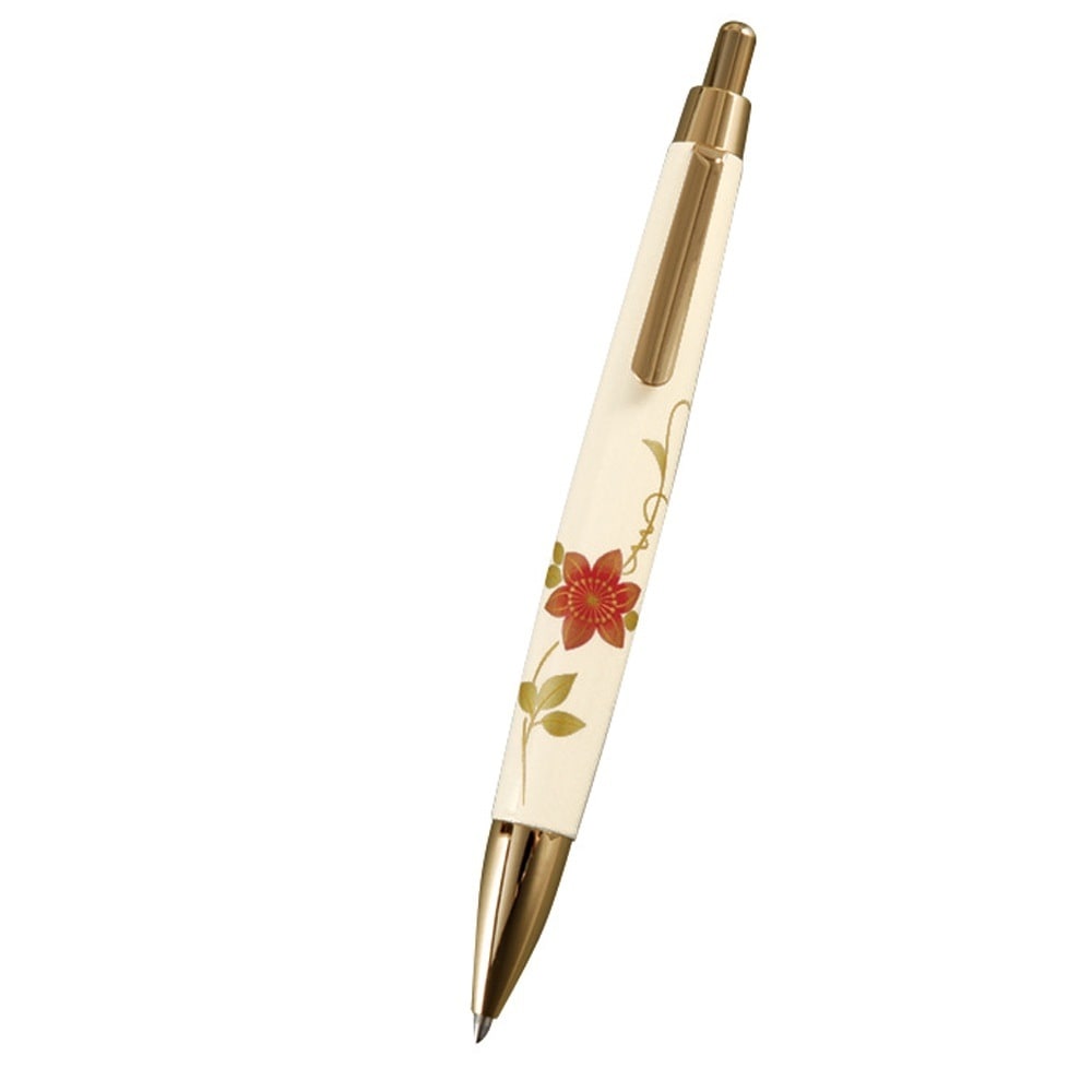 紀州塗り　木製ボールペン　白　蒔絵　鉄仙筆記具