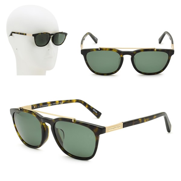 サングラス EZ0044-F/S 52R 54 Ermenegildo Zegna ハバナ グリーン アジアンフィット UVカット 偏光レンズ メンズ