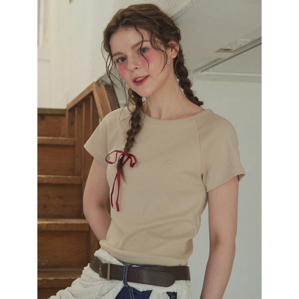 LOSSYROW L&R ラグランクロップショートスリーブ T シャツベージュ