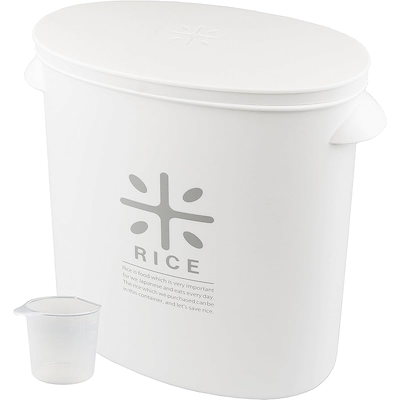 他サイト： パール金属 日本製 米びつ 5kg ホワイト 計量カップ付 お米 袋のまま ストック RICE HB-3433の商品画像