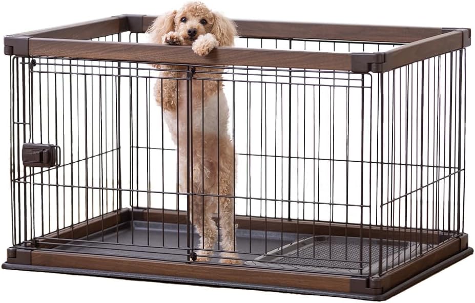 アイリスオーヤマ 犬 サークル ウッディサークル ロータイプ ウォールナット 小型犬用 幅97.5×奥行66.5×高さ55.5cm PWSR-960LV