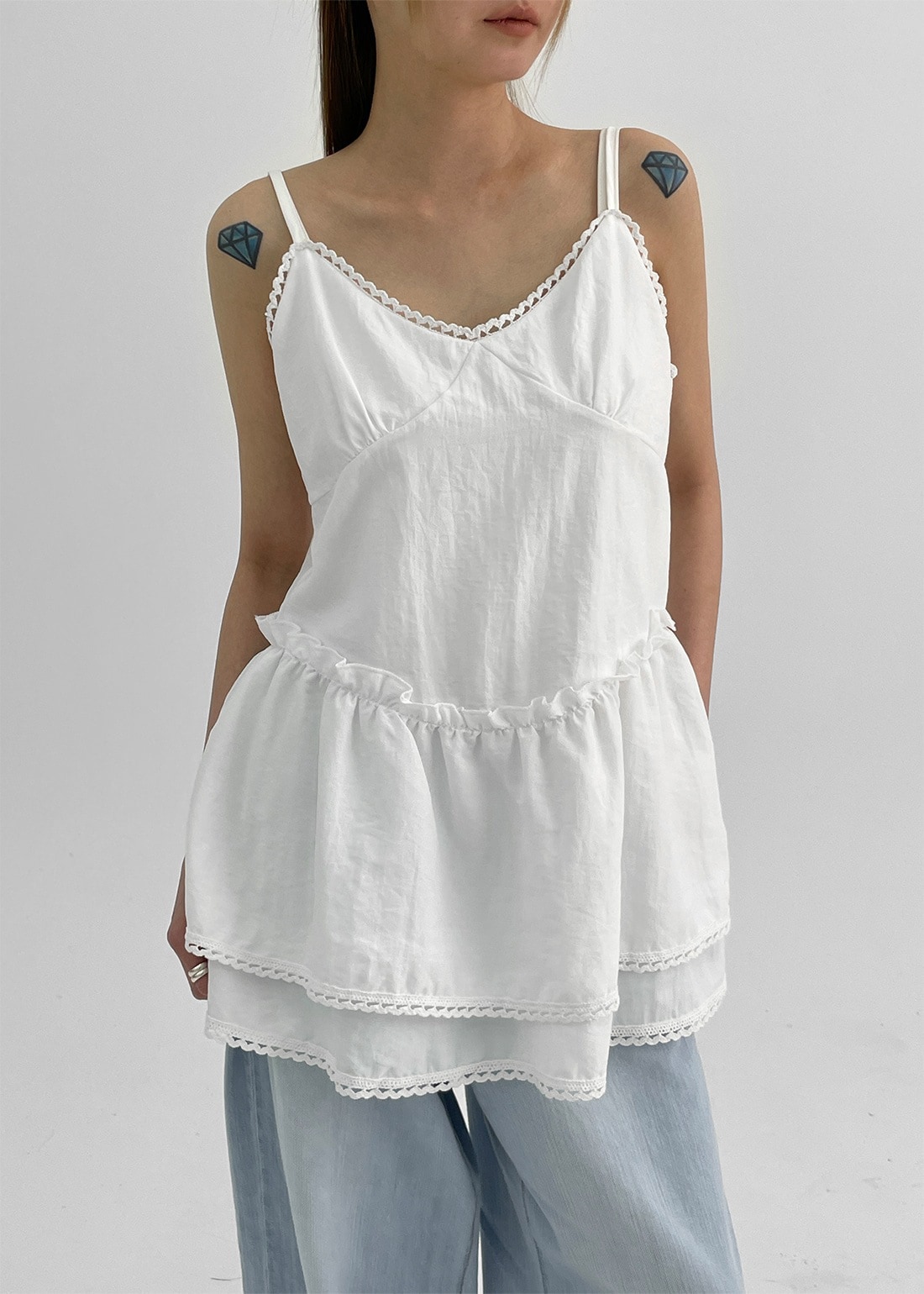 レイヤードノースリーブミニワンピース