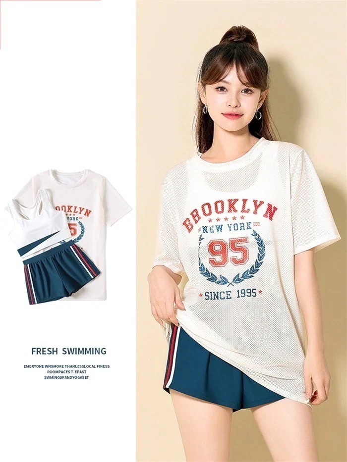 トップスシャツブラウス女の子 20代 3 中学生 水着 ラッシュガード タンキニ ママ水着 3点セット セパレート 露出控えめ 体型カバー 二の腕カバー 半袖シャツ 小胸 レディース 高校生