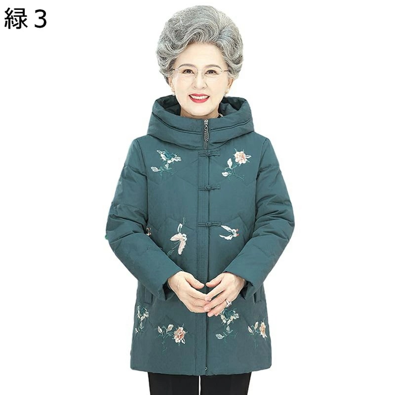 レディースパファージャケット ジャケット レディース 花 花柄 プリント フード付き 中綿入り 中綿コート 長袖 綿服 上着 トップス 厚手 婦人 シニアアウター 秋 冬 高齢者 老人 ギフト 50-