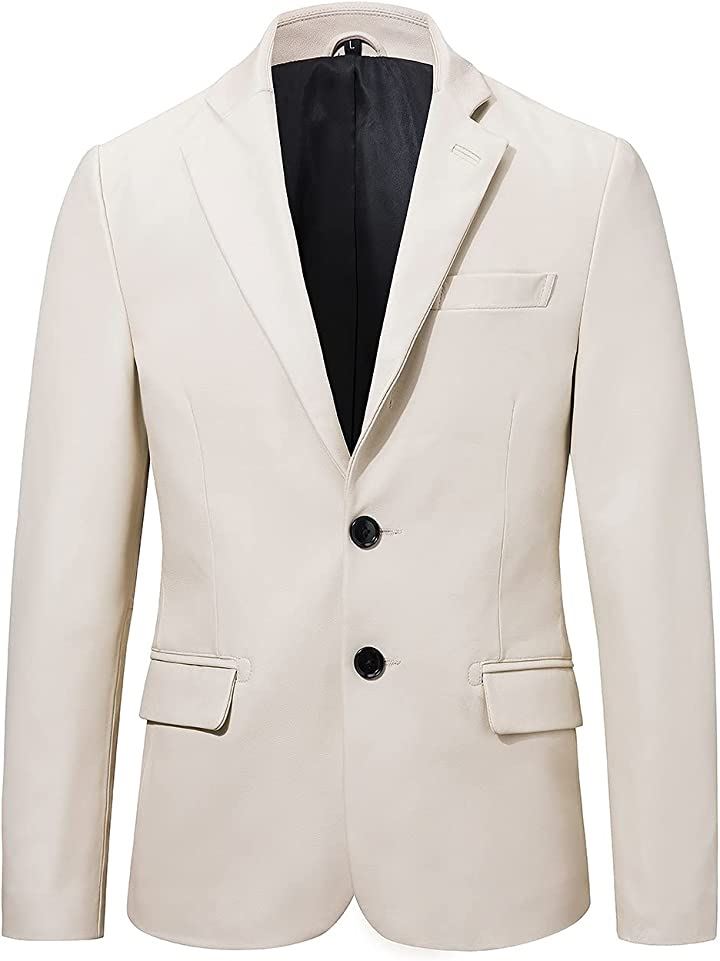 レザージャケット 革ジャン 皮ジャン 羊革 本革 スーツ コート スリムフィット テーラード 防風 保温 ソフト メンズ( オフホワイト, 3L Regular)