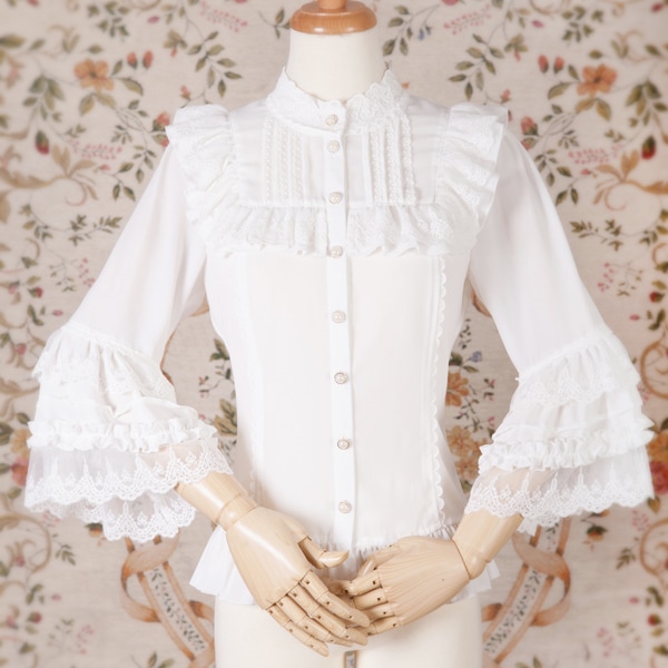 ロリータ レディース ブラウス シャツ 春 秋 スタンド襟 九分袖 姫袖 スリム ゴスロリ クリスマス コスプレ ハロウィン 上品
