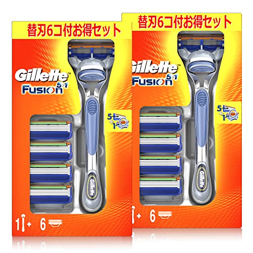 【まとめ買い】 ジレット フュージョン マニュアル 髭剃り カミソリ 男性 ホルダー + 替刃6個 × 2セット (本体2個+替刃12個)
