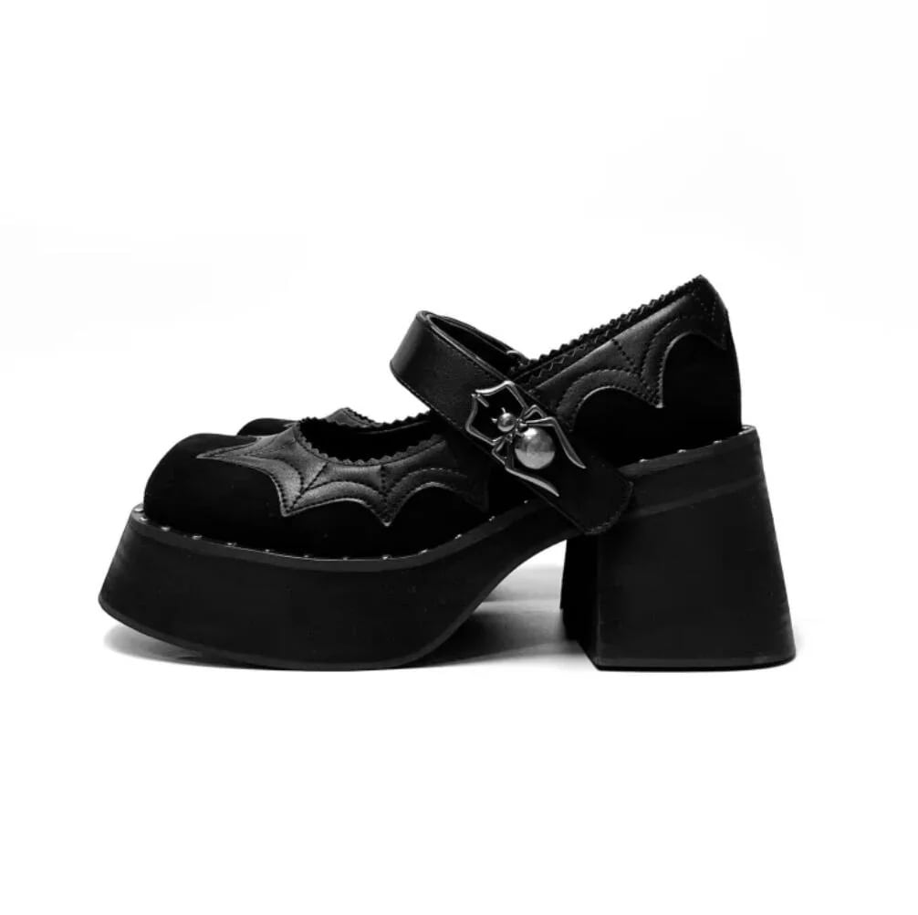 スパイダー バックル ブラック ベルベット ゴシック ロリータ メリー ジェーンズ