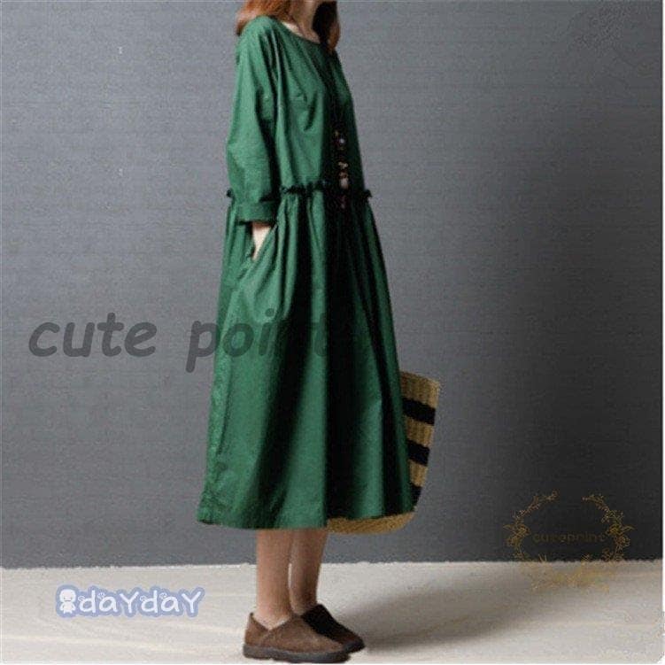 【急速出荷】レディース 長袖 50代 30代 ワンピース 膝丈ワンピース 40代 リゾート 森ガール