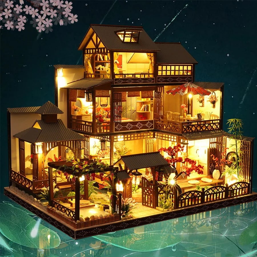 DIY木製ドールハウス雅泉庭 ミニチュアコレクションプレゼント