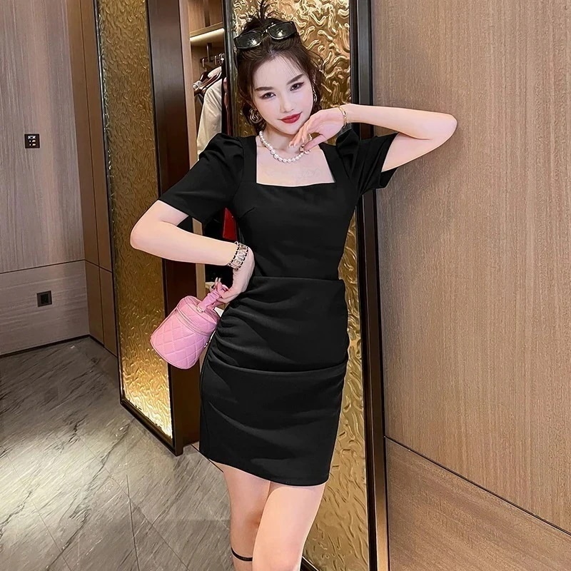 キャバドレス タイト フォーマル スクエアネック パーティードレス 同窓会 卒業式 二次会 発表会 結婚式 小柄 ショートワンピース ロングスカート上品 演奏会 披露宴