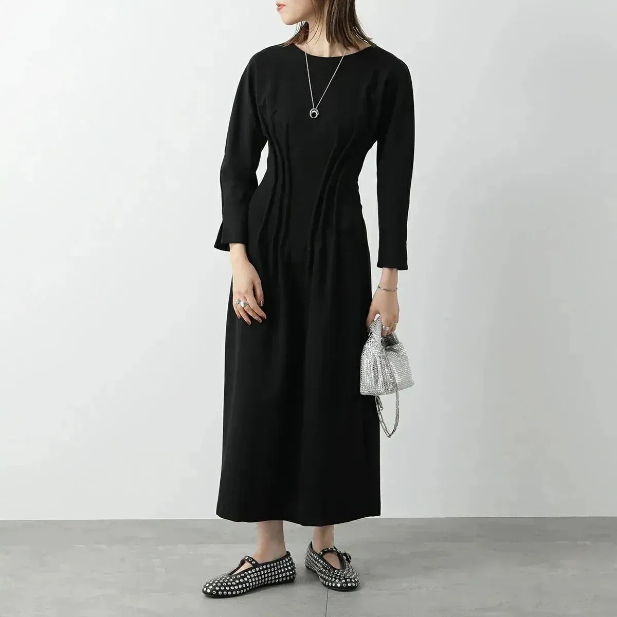 MEIMEIJ メイメイジェイ ワンピース M4IA07 レディース 長袖 ボートネック ギャザー ロング丈 100