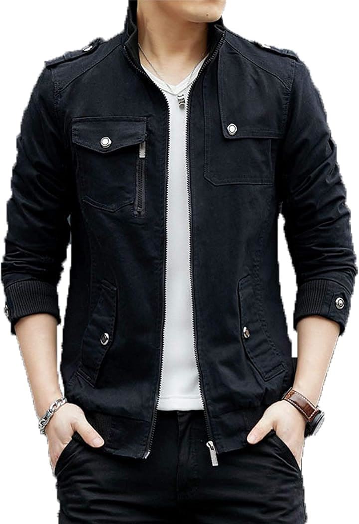 Ys factory 裏起毛 ミリタリージャケット メンズ トレンチコート ジャンパー ボア アウター 綿 冬 秋 春 薄手 厚手 防風 日本Sサイズ相当 (ブラック／薄手, S)