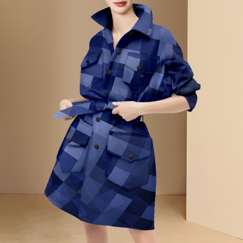 春トレンチコート韓国人気チェック柄コート トップスセミロング丈 大人かわいい 春アウターウエスト引き締め着痩せ効果 4,692円