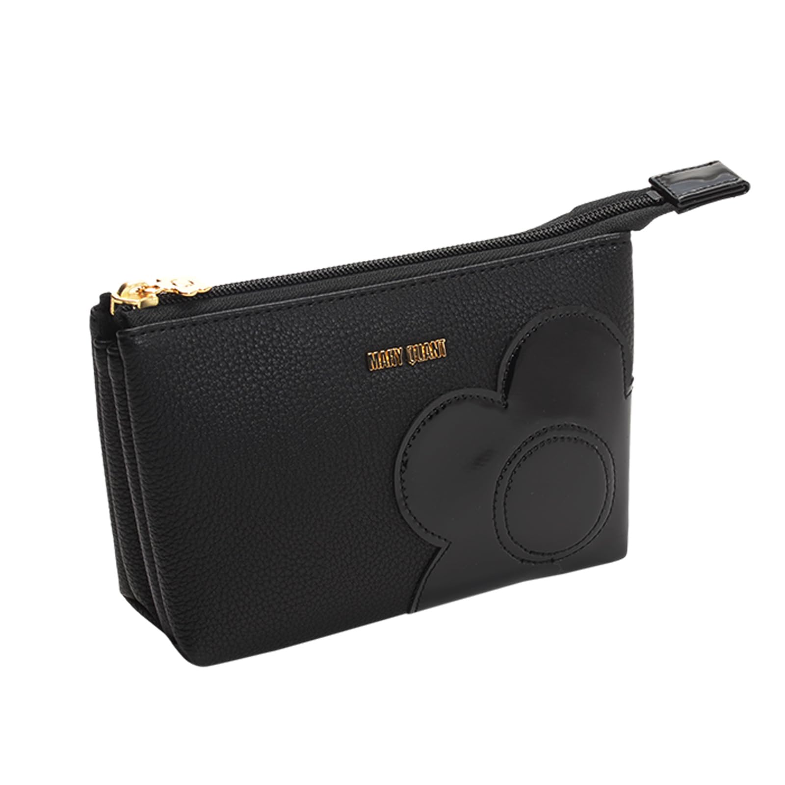 MARY QUANT(マリークワント) シュリンクデイジーパッチ 3ポケットポーチ H11.5×W17.5×D6.5cm ブラック