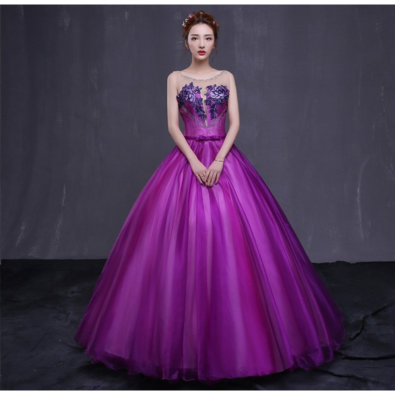 カラードレス ロング パーティードレス 演奏会 安い 結婚式 イブニングドレス 二次会 花嫁 披露宴 エンパイア ウェディングカラードレス aライン パープル