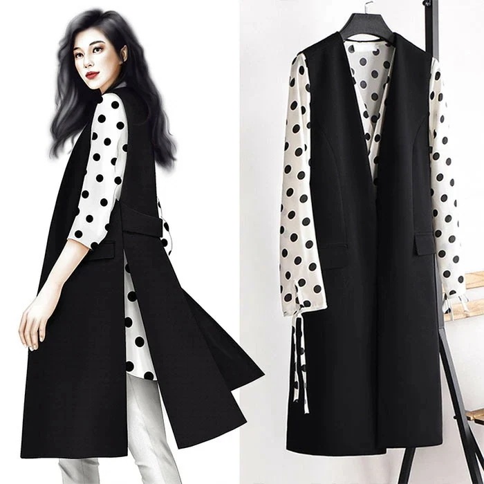 【急速出荷!】ジレ カジュアルコート 春 秋 夏 スーツ ロング ジレ ベスト レディース トレンチベスト ロング丈 アウター 2XL 3XL 4XL 大きいサイズ ブラック ホワイト 母親の日プレゼ