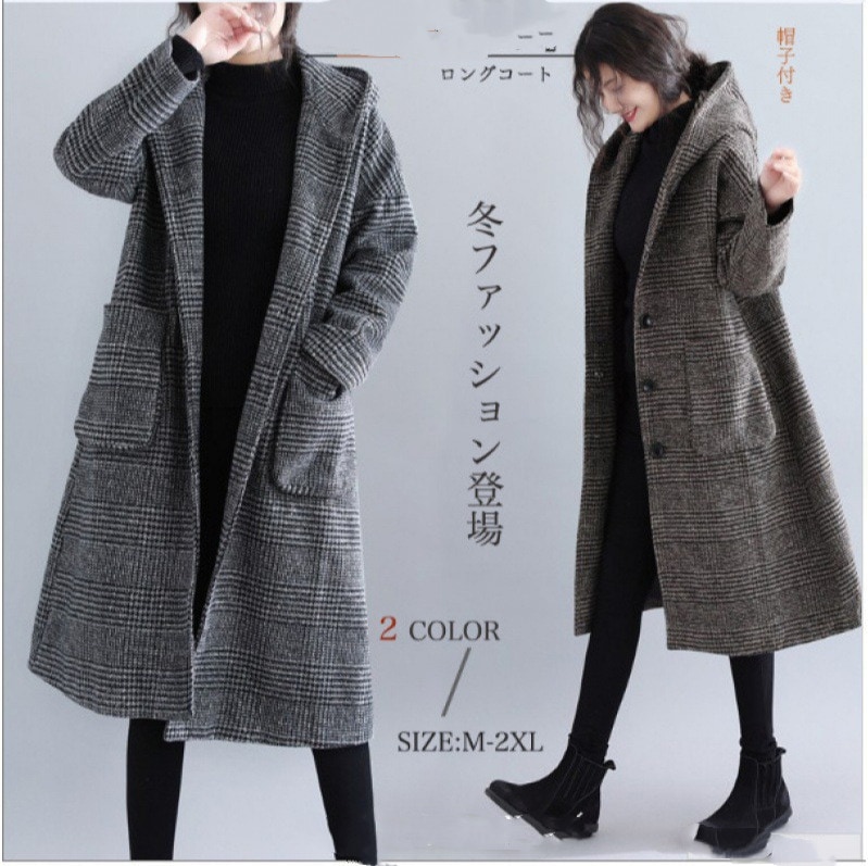 新入庫 チェスターコート レディース ラシャコート ロングコート 羽織り トレンチコート アウター ラシャ チェック柄 着痩せ フード付き