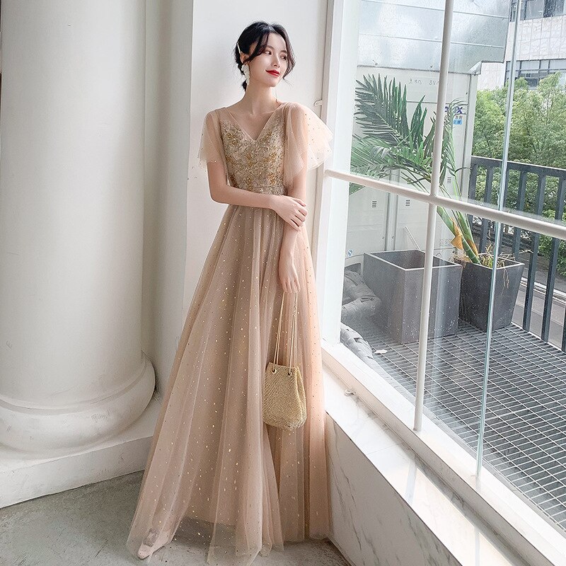 ウエディングドレス 結婚式　ドレス パーティードレス ロングワンピース ドレス ロングドレス パーティードレス 結婚式星空イブニングドレス女気場女王司会者小礼服裙高級質感芸考声楽ワンピース名媛 5,589円