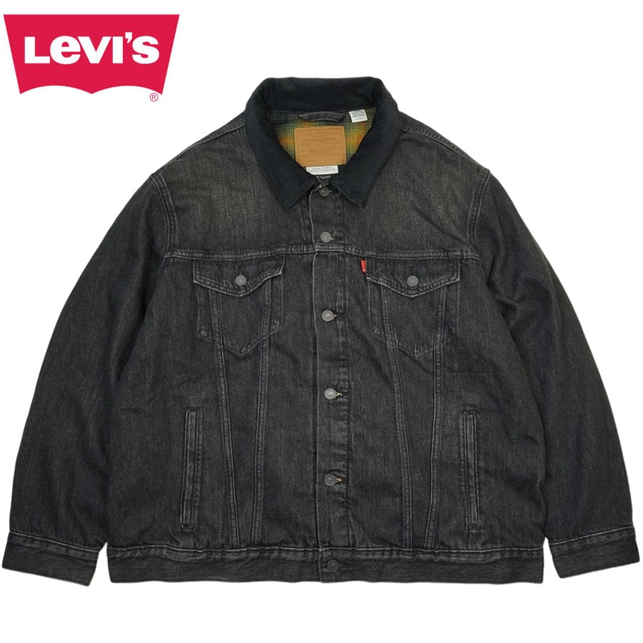 リーバイス LEVIS デニムジャケットLEVIS PREMIUM TRUCKER JACKET コーデュロイ襟 トラッカージャケットBLACK ブラック オンブレーチェッ