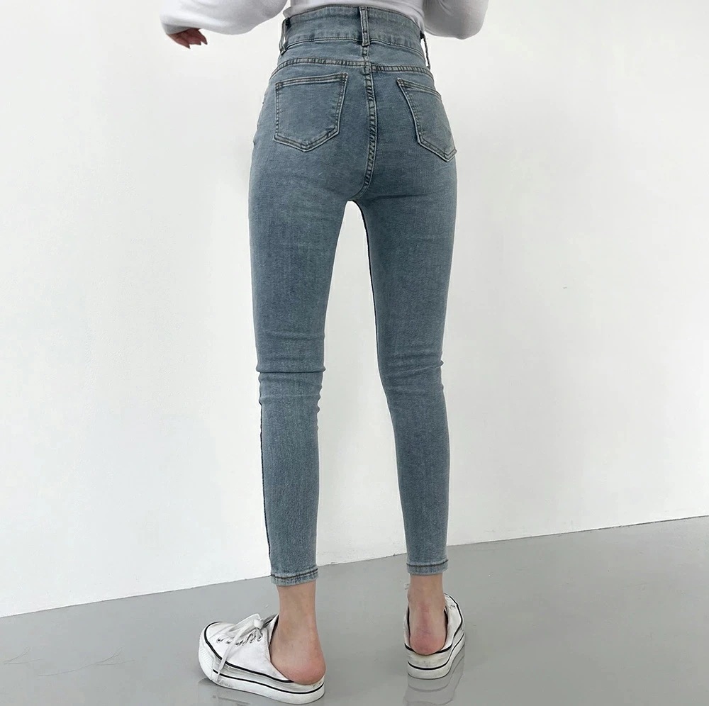 ツーボタンスキニーデニムパンツp296337 レディース 【pt】 韓国ファッション ボトムス パンツ デニム ジーンズ ジーパン スキニー タイト スリム ハイウエスト ハイライズ クロップド丈