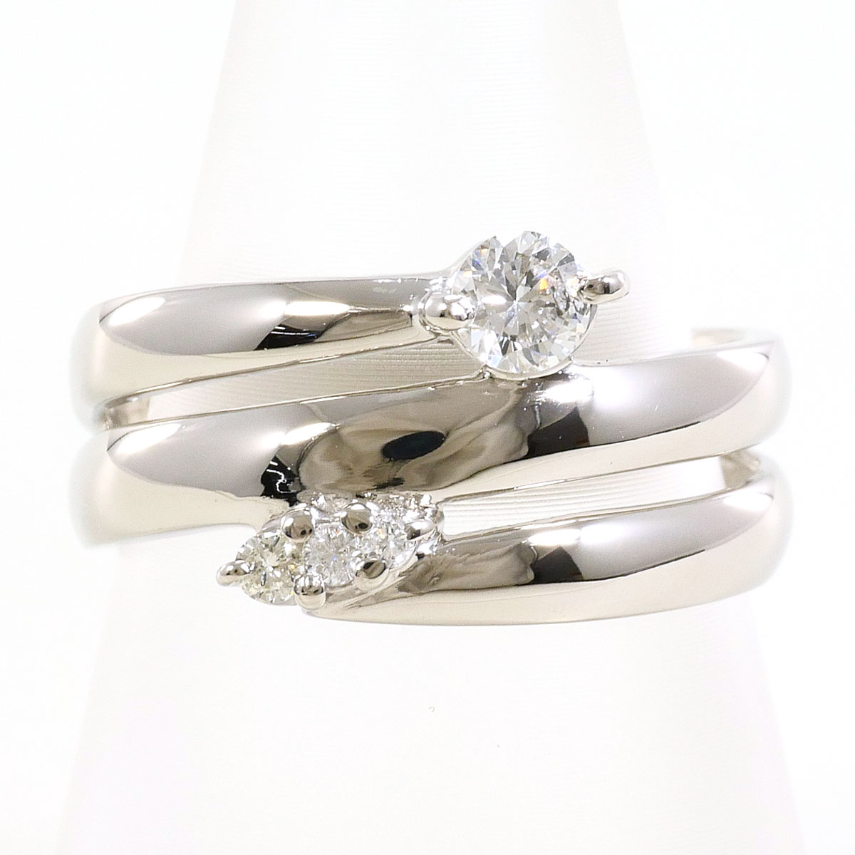 PT900 プラチナ リング・指輪 12号 ダイヤモンド 0.26 ct カード鑑別書 総重量約6.0g 中古