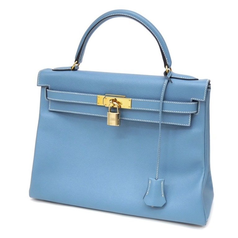 HERMES ハンドバッグ ケリー32 C刻印 G金具 ブルージーン クシュベル 【中古】(64135)