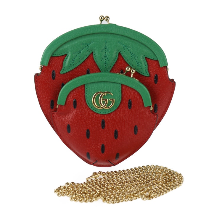 新品未使用展示品 GUCCI グッチ いちご型ポシェット フルティーニ ショルダーバッグ 719725 レザー レッド グリーン ストロベリー がま口 チェーンショルダー【本物保証】 82,280円