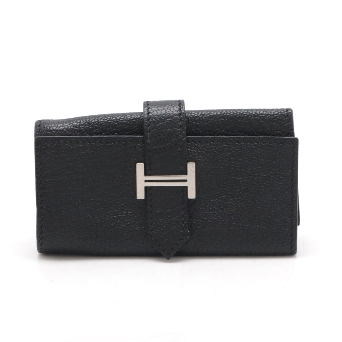 ベアン キーケース 4連 H金具 シェーブル レザー ブラック 黒 シルバー金具 K刻印