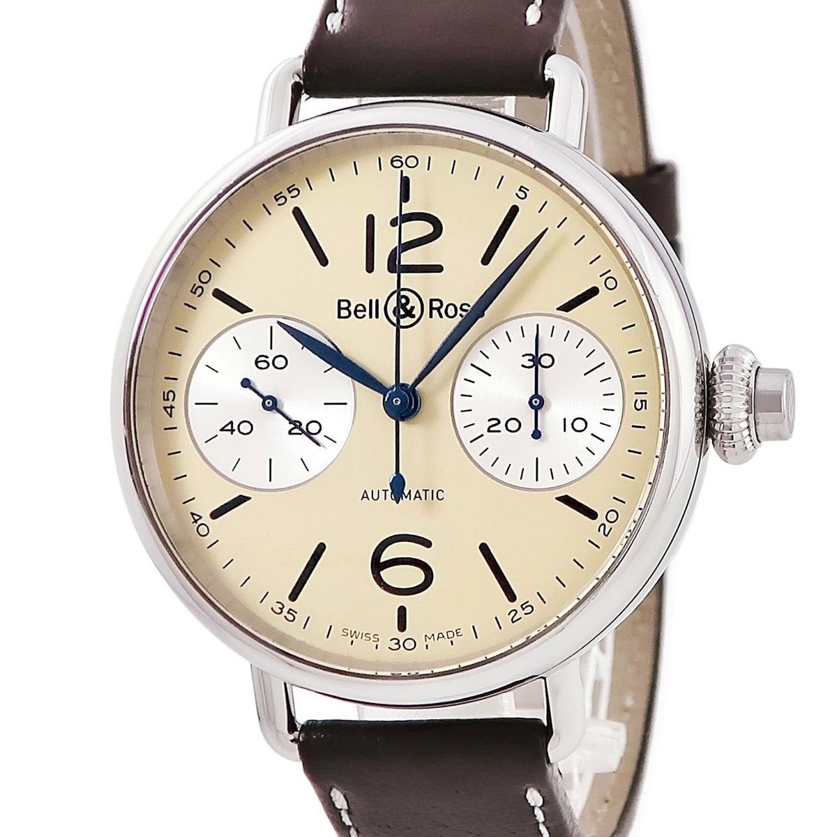 WW1 クロノグラフ モノプッシャー BRWW1-MONO-IVO/SCR 自動巻き メンズ アイボリー クリーム 青針 3年保証