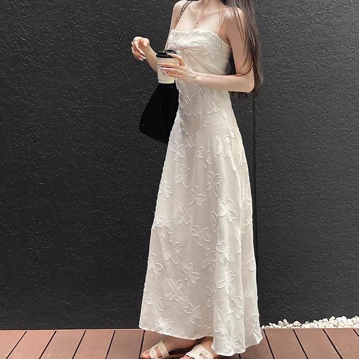 ワンピース レディース フレア ロング マキシ 袖なし ノースリーブ スクエアネック スリム 細身