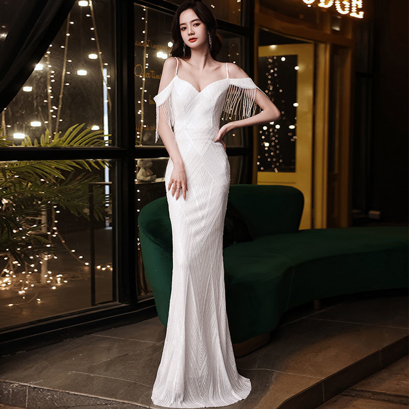 ドレス 大人 ピアノ 発表会 マーメイド オフショルダー ロングドレス 演奏会 結婚式 母親 ピアノ発表会 白 袖付き ワンピース 半袖 演奏会ドレス 演奏会用ドレス パーティードレス イブニングドレ