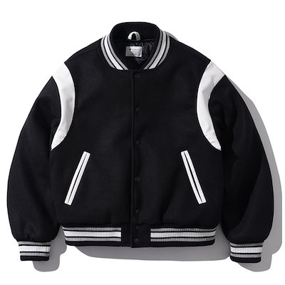 ニューシティ ウールブレンド バーシティ ジャケット ブラック JDOT1379