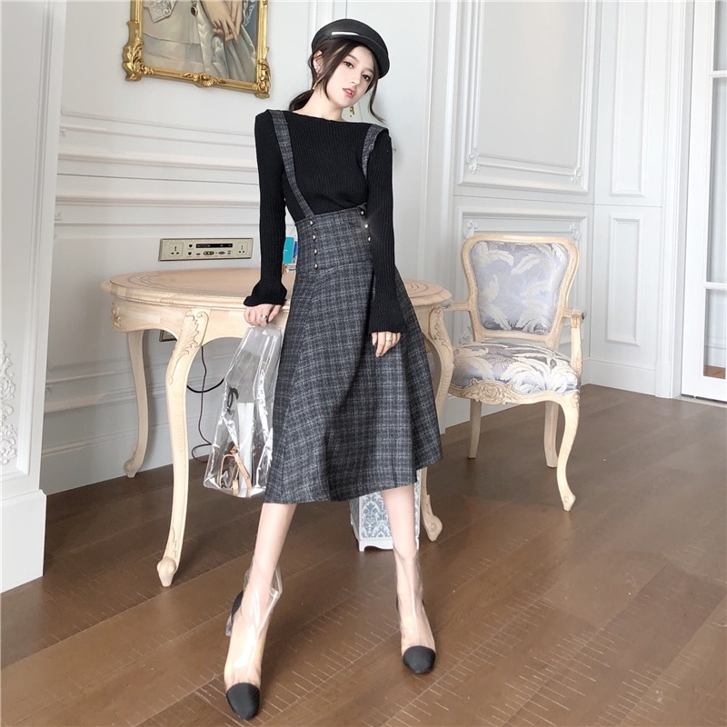 3389.セットアップ ジャンパースカート＆ニット 2019 春夏 sale ボトムス 美ライン おしゃれ きれいめ カジュアル オーバーオール 長袖 ミディアム お出かけ お呼ばれ 女子会 通勤