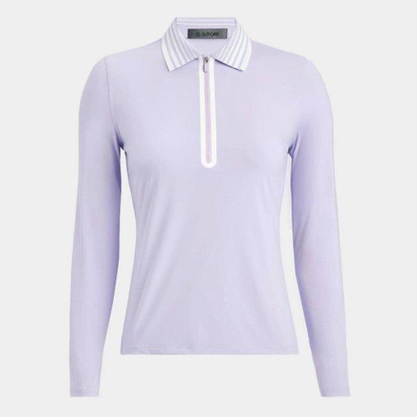 女性ゴルフウェア 薄紫 ポロシャツ 長袖 ハーフジップアップ